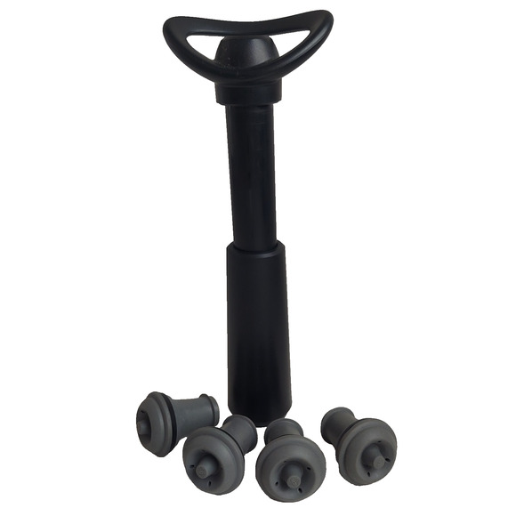 Vacuum Wine Saver VacuVin Black Pump and 4 Gray Bottle Stoppers Wine Preserver - Picture 2 of 3